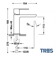 MEDIDAS MONOMANDO LAVABO LOFT TRES
